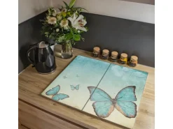 Banjado Herde|Kochfelder<Herdabdeckplatte Glas 2 Teilig Je 30x52CM Schneidebrett Herdabdeckung Mit Motiv Blaue Schmetterlinge