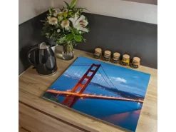 Sale Banjado Herdabdeckplatte Glas 1 Teilig 60x52CM Schneidebrett Herdabdeckung Mit Motiv Golden Gate Bridge