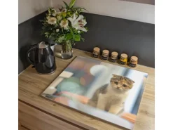 Banjado Schneidebretter|Herdabdeckungen<Herdabdeckplatte Glas 1 Teilig 60x52CM Schneidebrett Herdabdeckung Mit Motiv Kleine Katze