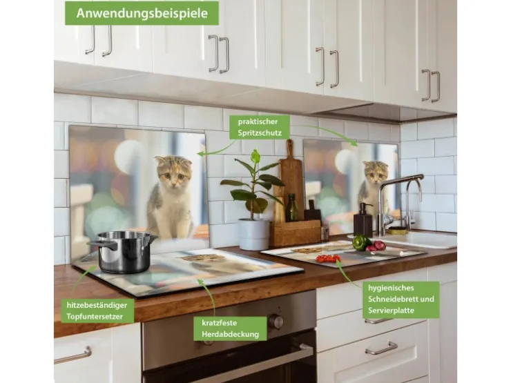 Banjado Schneidebretter|Herdabdeckungen<Herdabdeckplatte Glas 1 Teilig 60x52CM Schneidebrett Herdabdeckung Mit Motiv Kleine Katze
