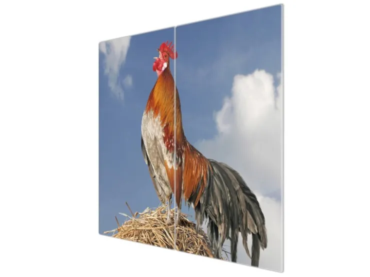 Banjado Schneidebretter|Herdabdeckungen<Herdabdeckplatte Glas 2 Teilig Je 30x52CM Schneidebrett Herdabdeckung Mit Motiv Hahn