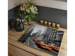 Banjado Herdabdeckplatte Glas 1 Teilig 60x52CM Schneidebrett Herdabdeckung Mit Motiv Business Day