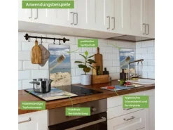 Sale Banjado Herdabdeckplatte Glas 1 Teilig 60x52CM Schneidebrett Herdabdeckung Mit Motiv Beige Herzen