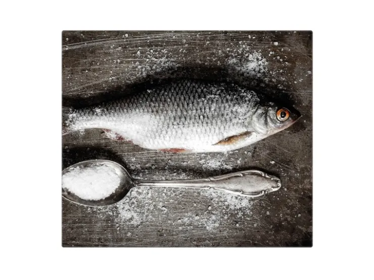 Banjado Schneidebretter|Herdabdeckungen<Herdabdeckplatte Glas 1 Teilig 60x52CM Schneidebrett Herdabdeckung Mit Motiv Fisch Und Salz