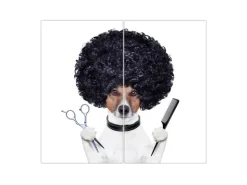 Banjado Schneidebretter|Herdabdeckungen<Herdabdeckplatte Glas 2 Teilig Je 30x52CM Schneidebrett Herdabdeckung Mit Motiv Friseur Jack Russel