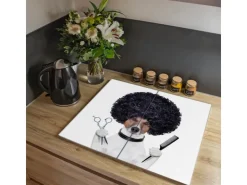 Banjado Schneidebretter|Herdabdeckungen<Herdabdeckplatte Glas 2 Teilig Je 30x52CM Schneidebrett Herdabdeckung Mit Motiv Friseur Jack Russel