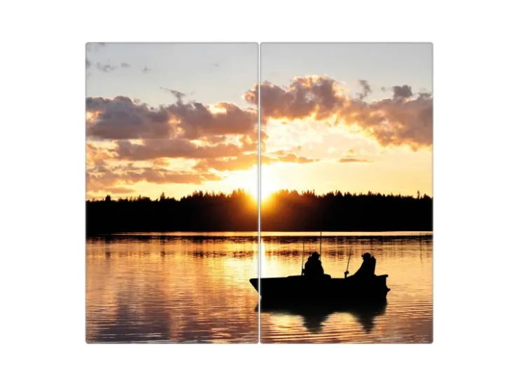 Banjado Schneidebretter|Herdabdeckungen<Herdabdeckplatte Glas 2 Teilig Je 30x52CM Schneidebrett Herdabdeckung Mit Motiv Angler