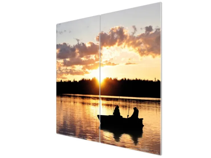 Banjado Schneidebretter|Herdabdeckungen<Herdabdeckplatte Glas 2 Teilig Je 30x52CM Schneidebrett Herdabdeckung Mit Motiv Angler