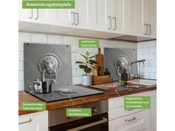 Banjado Herdabdeckplatte Glas 1 Teilig 60x52CM Schneidebrett Herdabdeckung Mit Motiv Happy Day