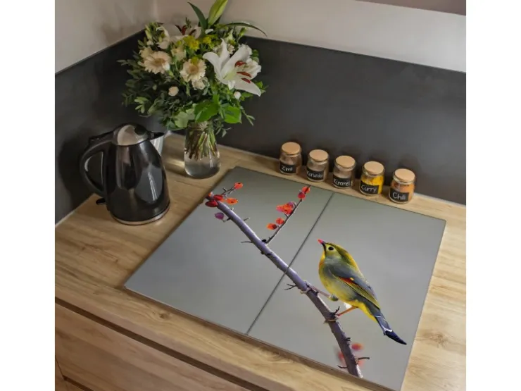 Banjado Herdabdeckungen|Küchenrückwände<Herdabdeckplatte Glas 2 Teilig Je 30x52CM Schneidebrett Herdabdeckung Mit Motiv Herbst Vogel