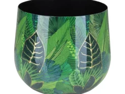 Hot Übertopf Flora mit Blätterprint Ø 13 cm x 9 cm Grün-Gold Töpfe