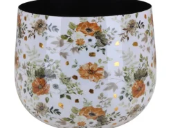 Clearance Übertopf Flora mit Blumenmuster Ø 17 cm x 14 cm Weiß-Gold Töpfe
