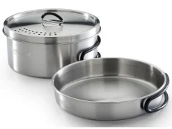 New Trekking-Geschirrset 3-teilig Silber-Schwarz Pfannen