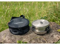 New Trekking-Geschirrset 3-teilig Silber-Schwarz Pfannen