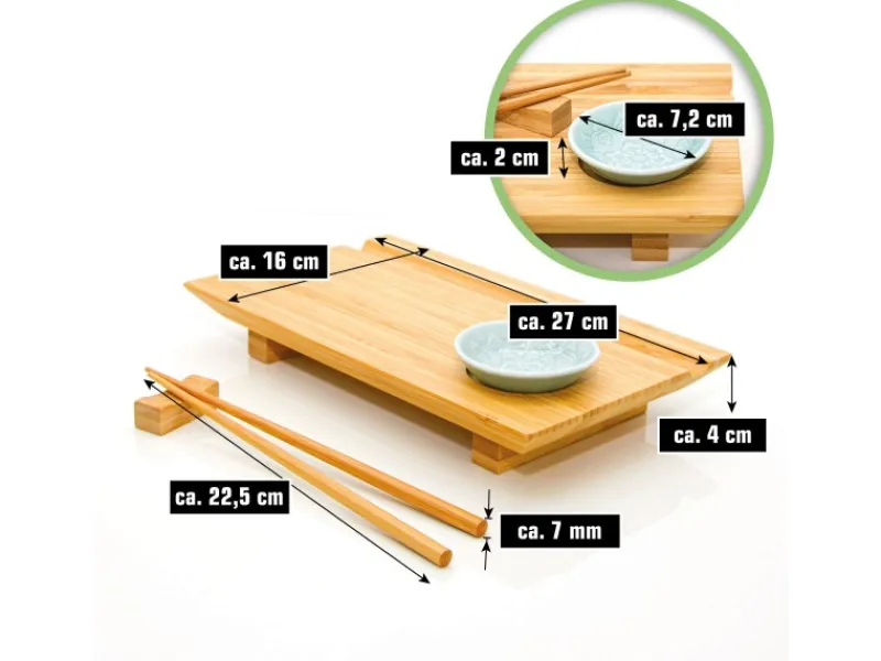 2er Set Japanisches Sushi Brett 27 x 16 x 4 cm mit Schälchen Küchenhelfer