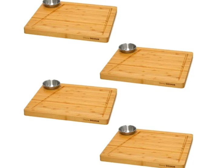Sale DuneDesign 4er Set Schneidebrett aus Bambus 30 x 25 cm mit Dipschale