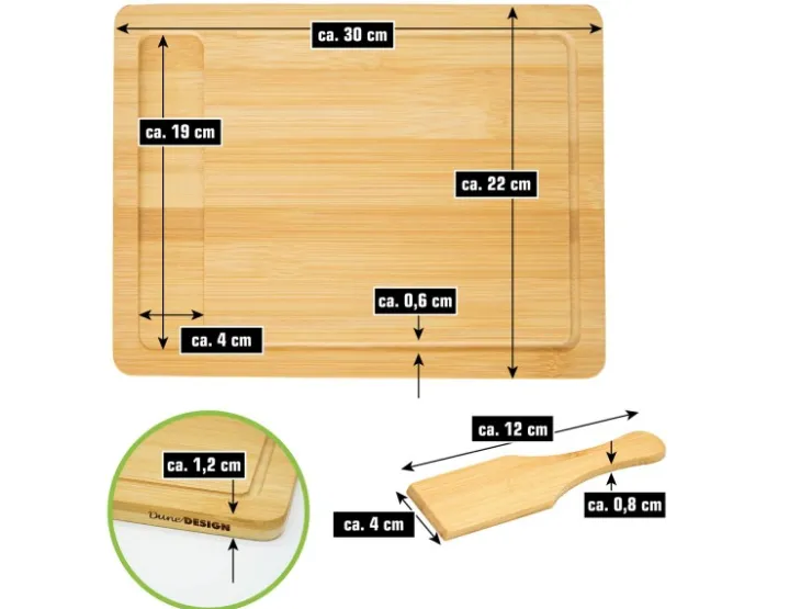 DuneDesign Schneidebretter|Küchenhelfer<2er Set Schneidebrett 30 x 22 cm mit Auffangschale