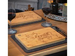 Online 4er Set Steakteller aus Bambus 33 x 23 x 2cm Motiv Comic-Kuh Küchenhelfer|Schneidebretter