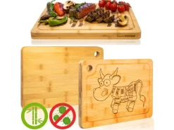 Online 4er Set Steakteller aus Bambus 33 x 23 x 2cm Motiv Comic-Kuh Küchenhelfer|Schneidebretter