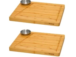 Sale Schneidebrett aus Bambus 2er Set 30 x 25 x 2 cm mit Saftrille Schneidebretter|Küchenhelfer