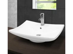 ECD Germany Einhebelmischer<Waschbecken 605x460x165 mm Keramik inkl Ablaufgarnitur mit Überlauf