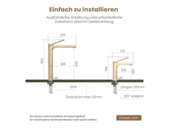 Zubehör Für Küchenarmatur|Einhebelmischer<Emke Wasserhahn Waschbeckenarmaturen 335 x 233 x 46 mm Rosengold Mischbatterie Küchenarmatur mit Luftsprudler