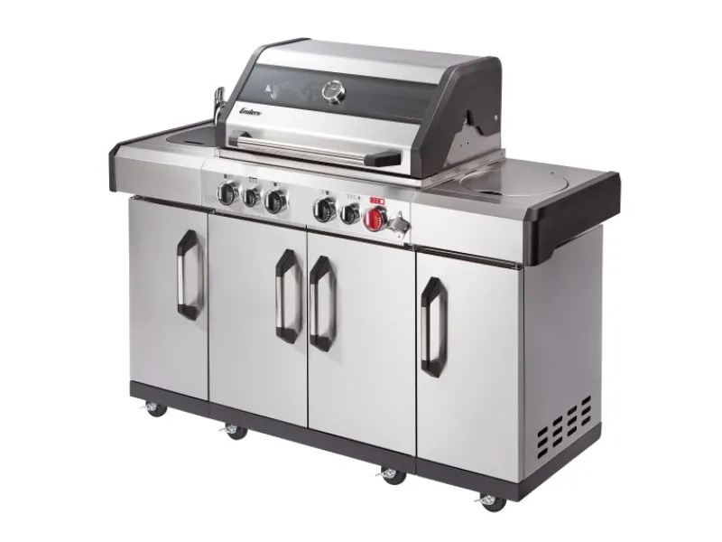 New Gasgrill Kanasas II Pro 4 SIK Profi Turbo 4 Brenner & Seitenkocher Silber Schneidebretter