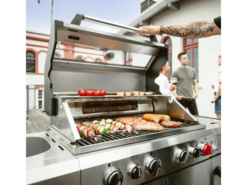 New Gasgrill Kanasas II Pro 4 SIK Profi Turbo 4 Brenner & Seitenkocher Silber Schneidebretter