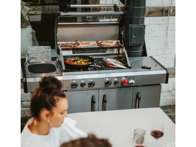 New Gasgrill Kanasas II Pro 4 SIK Profi Turbo 4 Brenner & Seitenkocher Silber Schneidebretter