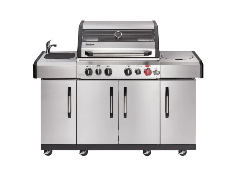 New Gasgrill Kanasas II Pro 4 SIK Profi Turbo 4 Brenner & Seitenkocher Silber Schneidebretter