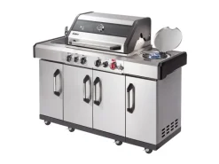 New Gasgrill Kanasas II Pro 4 SIK Profi Turbo 4 Brenner & Seitenkocher Silber Schneidebretter