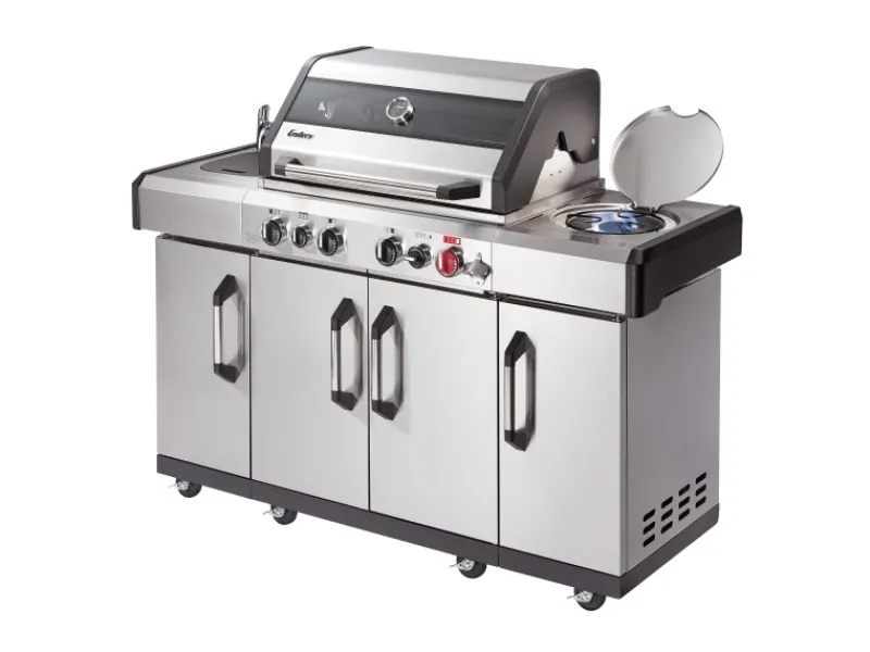 New Gasgrill Kanasas II Pro 4 SIK Profi Turbo 4 Brenner & Seitenkocher Silber Schneidebretter