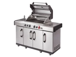 New Gasgrill Kanasas II Pro 4 SIK Profi Turbo 4 Brenner & Seitenkocher Silber Schneidebretter