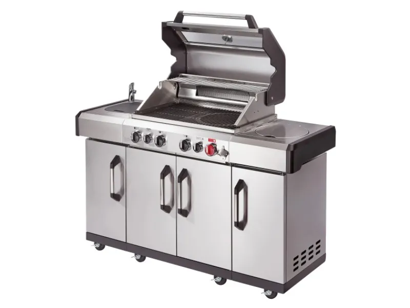 New Gasgrill Kanasas II Pro 4 SIK Profi Turbo 4 Brenner & Seitenkocher Silber Schneidebretter