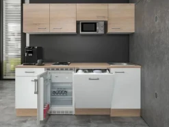 Sale Büroküche Florida 210 cm Weiß-Sonoma Eiche Kochfelder|Kühlschränke