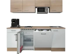 Sale Büroküche Florida 210 cm Weiß-Sonoma Eiche Kochfelder|Kühlschränke