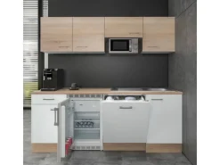 Clearance Büroküche Florida 210 cm Weiß-Sonoma Eiche Single-Küchen|Kühlschränke