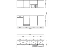 Clearance Büroküche Florida 210 cm Weiß-Sonoma Eiche Single-Küchen|Kühlschränke