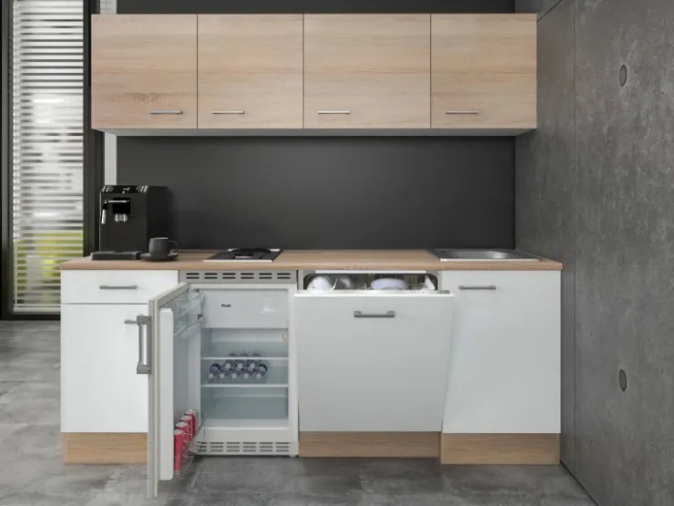 Discount Flex-Well Classic Büroküche Florida 210 cm Weiß-Sonoma Eiche