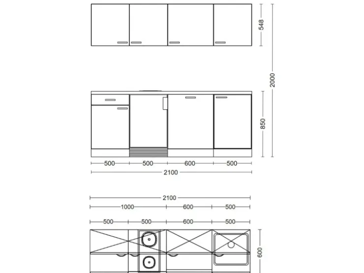 Discount Flex-Well Classic Büroküche Florida 210 cm Weiß-Sonoma Eiche