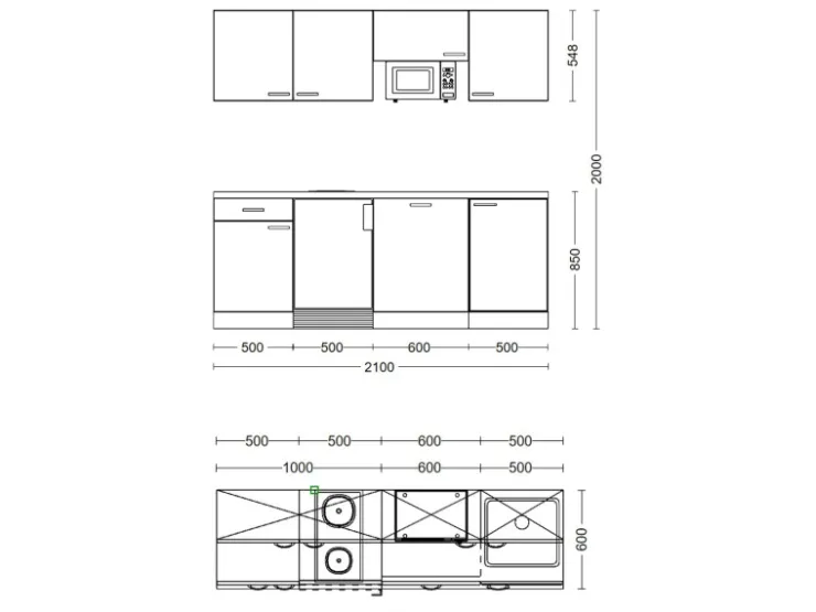 Flex-Well Classic Kochfelder|Kühlschränke<Büroküche Wito 210 cm Weiß