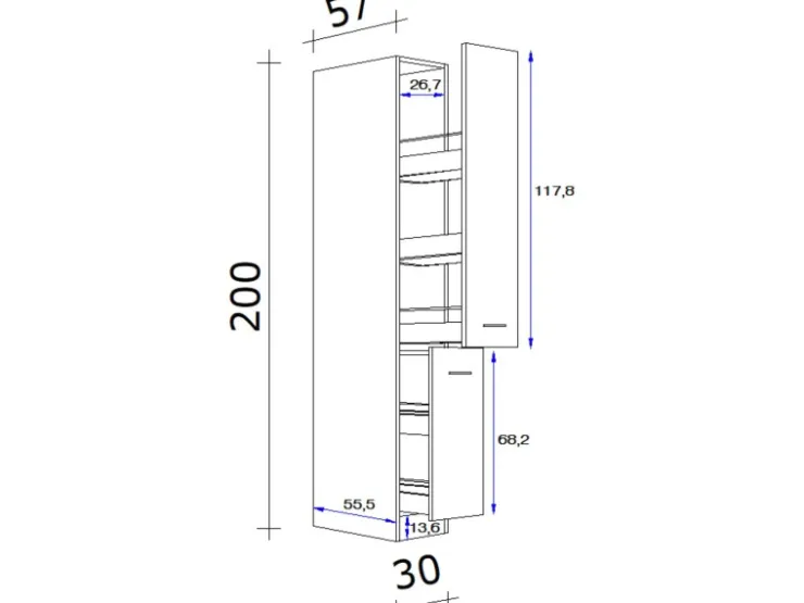 Flex-Well Classic Küchenschränke<Küchen-Apothekerhochschrank Florida30 cm Weiß-Sonoma Eiche