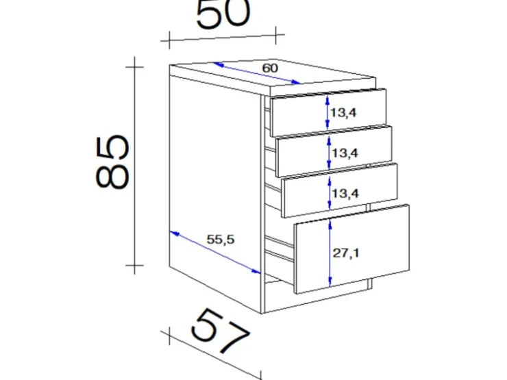 Flex-Well Classic Küchenschränke<Küchen-Schubkastenschrank Nano 50 cm Nachbildung Buche