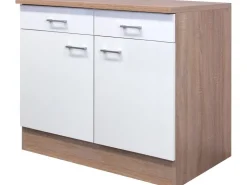 Flex-Well Classic Einbauküchen<Küchen-Unterschrank Florida 100 cm Weiß-Sonoma Eiche