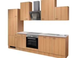 Best Küchenzeile Nano 280 cm Buche Nachbildung Kühlschränke|Einbauküchen