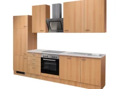 New Küchenzeile Nano 280 cm Buche Nachbildung Kühlschränke|Einbauküchen