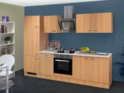 Clearance Küchenzeile Nano 270 cm Buche Nachbildung Kühlschränke