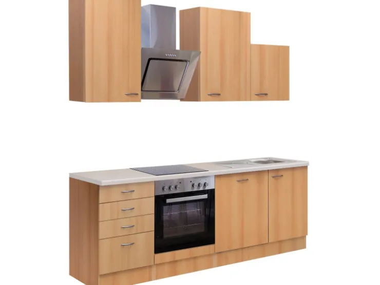Best Küchenzeile Nano 220 cm Buche Kühlschränke