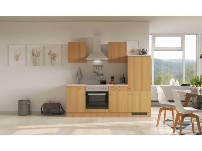 Best Küchenzeile Nano 220 cm Buche Kühlschränke