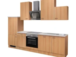 Hot Küchenzeile Nano 280 cm Buche Nachbildung Kühlschränke